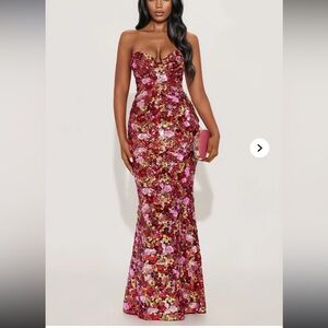 Fashion Nova Totally It Sequin Maxi Gown - Pink/combo dress